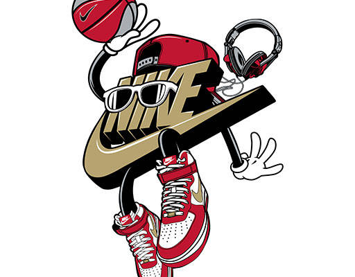 耐克卡通图案手绘立体英文字母打篮球卡通矢量