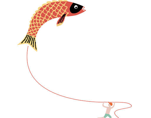 卡通人物图案风筝卡通鱼放风筝的人