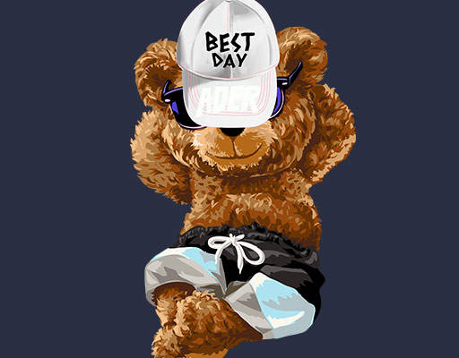 卡通小熊图案戴帽子的小熊手绘卡通动物睡觉的小熊