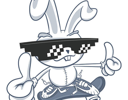 卡通兔子矢量手绘卡通动物戴眼镜的兔子滑板兔子图案