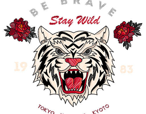 卡通老虎头像鲜花手绘老虎涂鸦英文字母