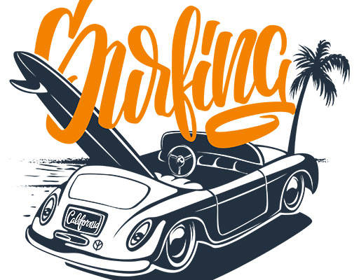 数字字母矢量卡通小轿车矢量椰子树冲浪板矢量跑车