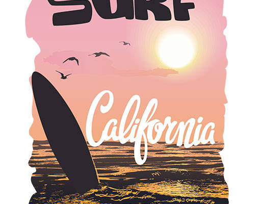 海洋矢量冲浪图案手写英文字母风景图案海鸥