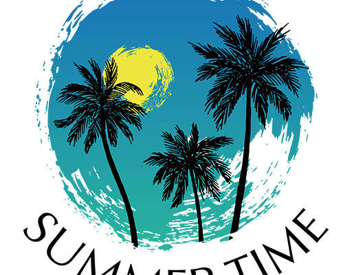 卡通椰子树矢量手绘树木圆形矢量英文字母矢量太阳图案