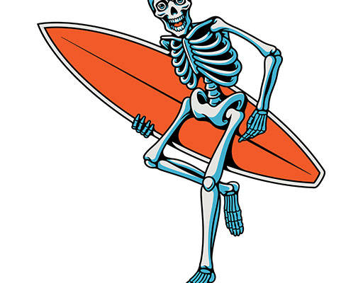 卡通骷颅头矢量手绘卡通人物骨头矢量冲浪人物矢量