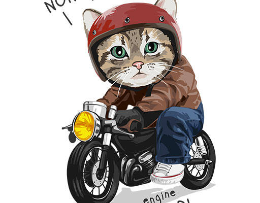 骑摩托车的猫矢量手绘卡通动物骑车的猫咪可爱卡通动物