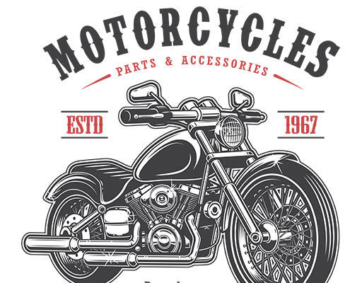 卡通摩托车矢量手绘摩托英文字母矢量交通工具黑白摩托