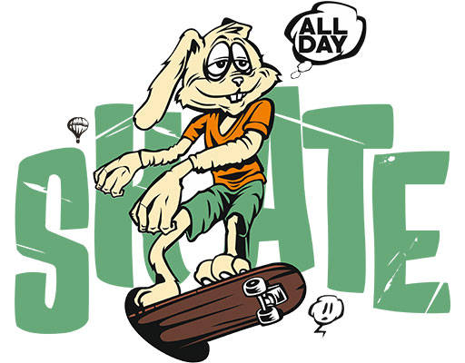 卡通兔子矢量手绘卡通动物涂鸦英文字母矢量滑板兔子