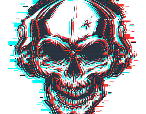 卡通骷髅头矢量故障风矢量音乐骷髅头手绘卡通音乐耳机