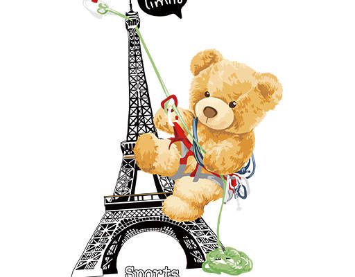 卡通小熊矢量手绘卡通毛绒玩具埃菲尔铁塔矢量