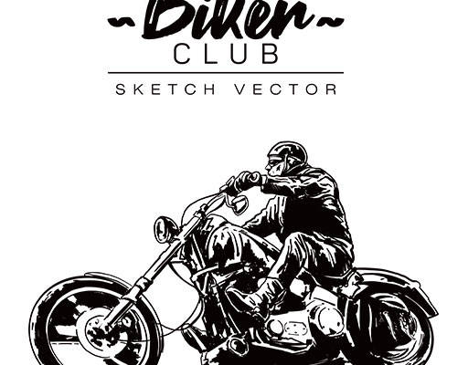 卡通骑摩托男人矢量手绘卡通人物手写英文字母摩托车黑白剪影