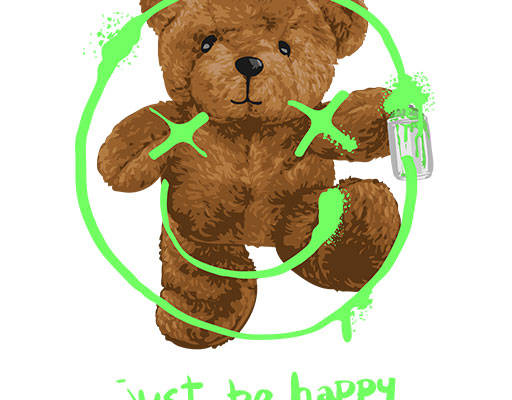 喷绘小熊矢量涂鸦小熊微笑表情矢量毛绒玩具