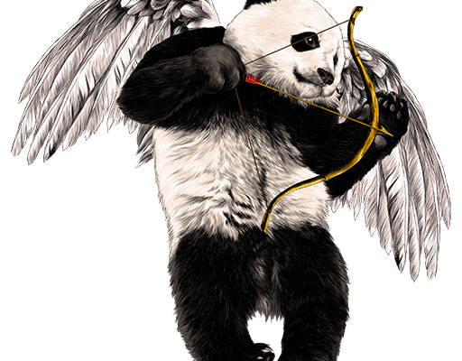 手绘熊猫矢量卡通熊猫丘比特熊猫飞翔的熊猫