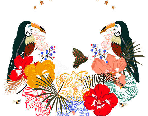 卡通小鸟矢量手绘植物树叶矢量鲜花矢量