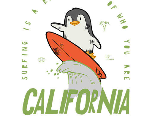 卡通企鹅矢量手绘企鹅冲浪的企鹅图案手写英文字母