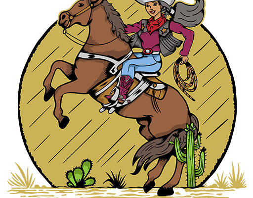 骑马人物矢量牛仔图案卡通女孩矢量西部牛仔骑马女孩矢量