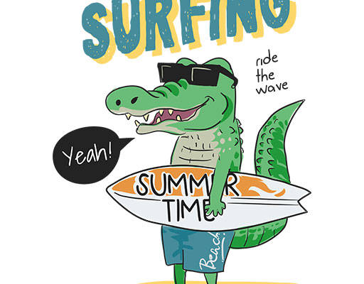 卡通鳄鱼矢量手绘卡通动物英文字母矢量滑板鳄鱼