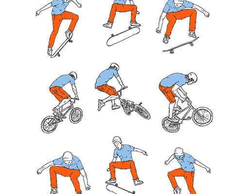 手绘滑板矢量卡通人物矢量卡通男孩骑自行车的男孩矢量运动男孩