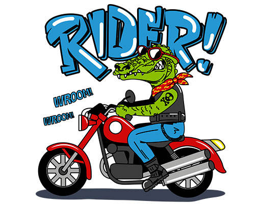卡通鳄鱼图案手绘卡通动物英文字母图案骑摩托的鳄鱼