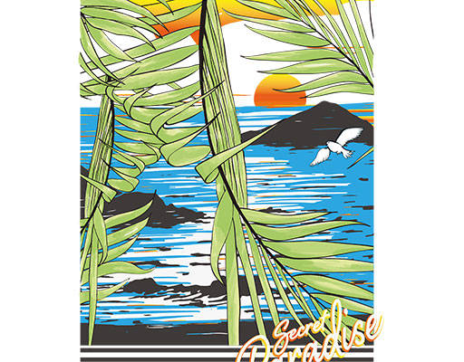 海洋风景矢量树叶矢量卡通海鸥矢量简笔风景图案