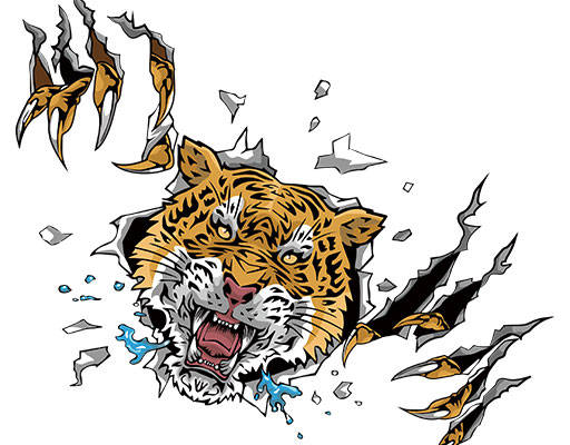 手绘老虎头像英文卡通老虎爪子凶猛动物矢量