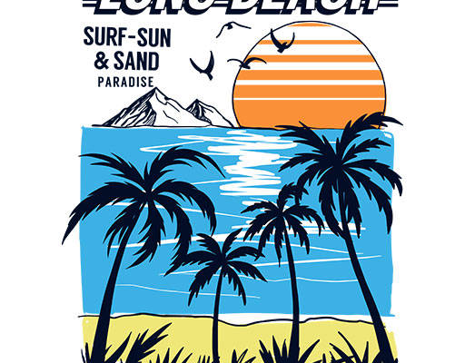 卡通椰子树矢量海洋矢量日出矢量手绘风景矢量