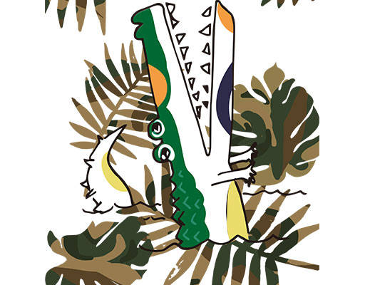 卡通鳄鱼矢量手绘树叶矢量卡通鳄鱼