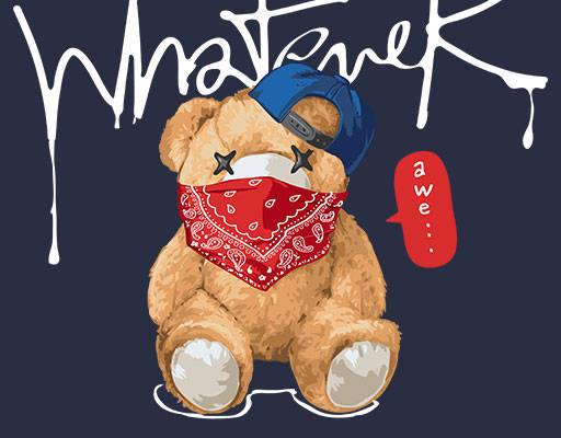 卡通小熊图案手绘卡通动物蒙面小熊手写英文字母