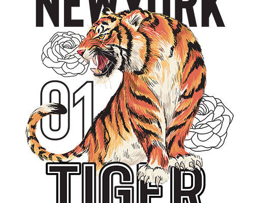 卡通老虎矢量手绘老虎英文字母矢量凶猛老虎