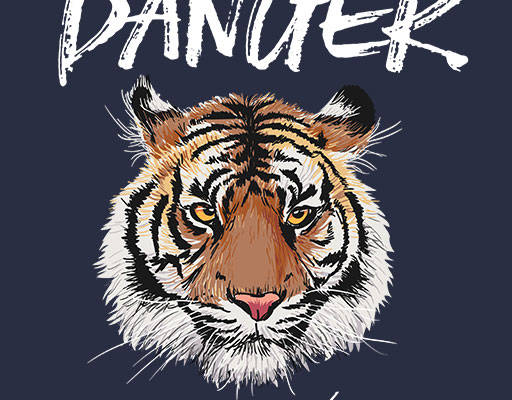 卡通老虎头像破碎英文字母矢量手绘老虎动物头像