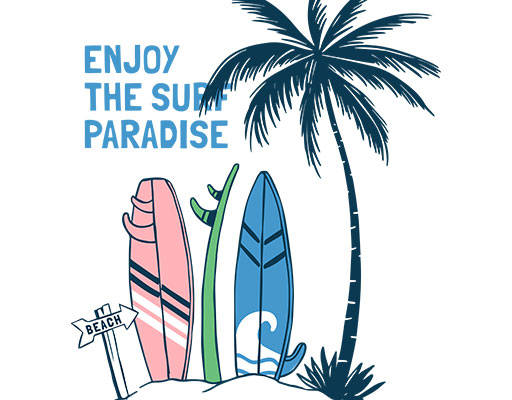 椰子树矢量冲浪板矢量英文字母矢量沙滩夏季图案