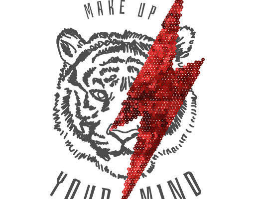 卡通老虎头像闪电矢量手绘老虎头英文字母矢量珠片绣图案