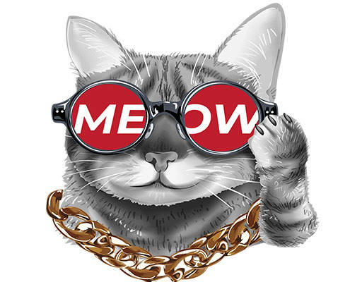 戴眼镜的喵咪矢量手绘卡通动物头像金链子小猫咪头像