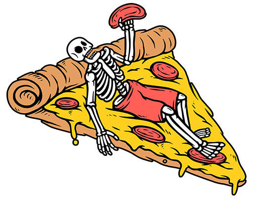 卡通骷髅头矢量披萨矢量卡通人物矢量手绘披萨食物