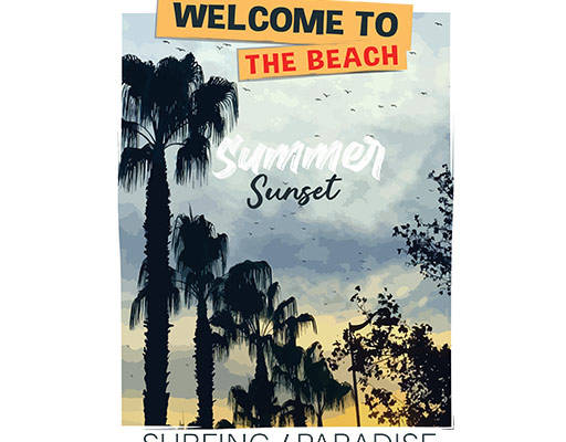 椰子树矢量简约文字矢量夏日文字矢量夏日图案矢量天空矢量