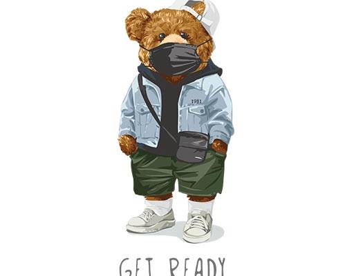 手绘小熊矢量棕色小熊英文字母矢量酷酷小熊戴口罩的小熊戴帽子小熊