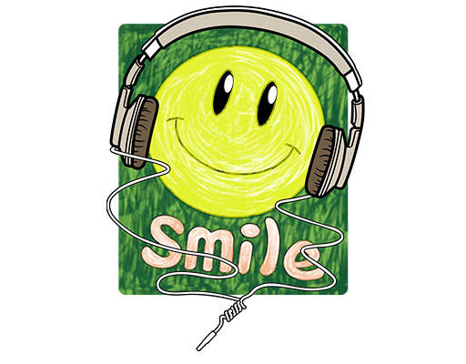 微笑表情图案听音乐的卡通手写英文字母涂鸦卡通耳机