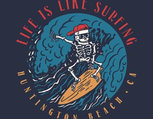 卡通骷髅头矢量冲浪矢量英文字母矢量圆形矢量夏季图案