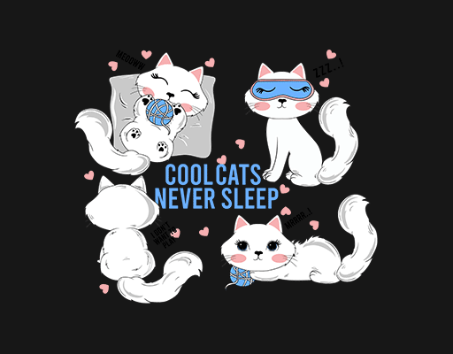 卡通猫图案四只猫儿童印花图案可爱猫印花素材