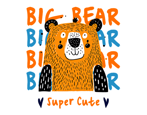 彩色英文字母图案手绘熊头图案儿童印花素材