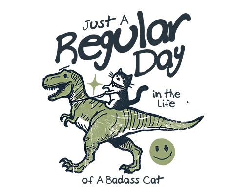 卡通骑恐龙的猫咪图案手写英文字母图案儿童印花素材