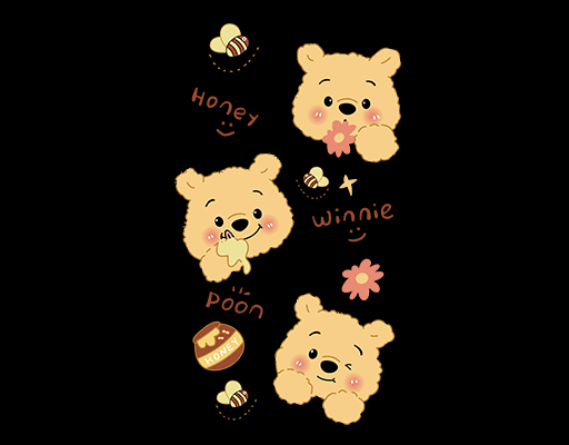 卡通小熊头像手绘小熊头像维尼熊图案儿童印花素材卡通英文字母