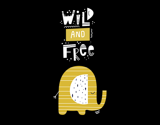 卡通小象图案手绘小熊卡通英文字母图案大象剪影儿童印花素材