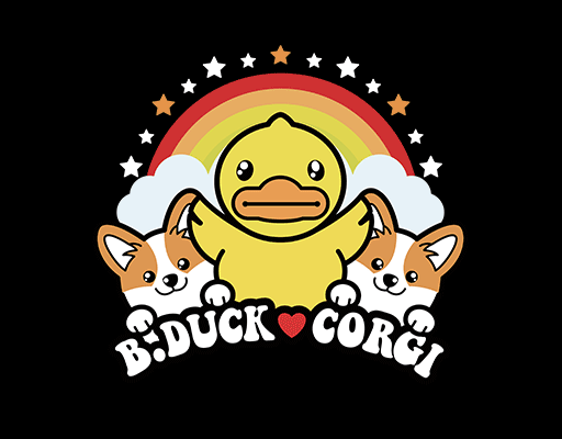 卡通鸭子图案手绘鸭子卡通小狗图案儿童印花素材