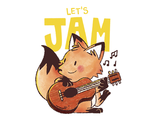 卡通动物图案卡通狐狸图案弹吉他的狐狸儿童印花素材卡通英文字母图案