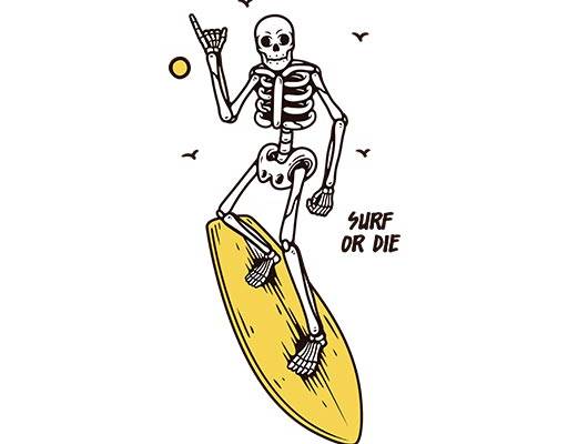冲浪骷髅矢量卡通骷髅头手绘卡通
