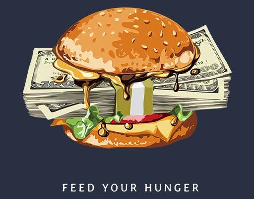 卡通汉堡矢量手绘卡通食物美元美金图案