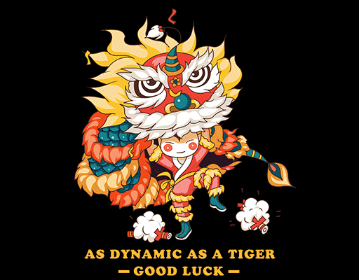 舞狮图案卡通人物图案新年印花素材儿童印花图案