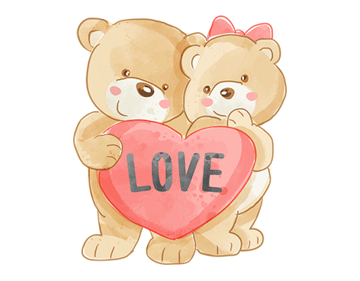 两只可爱小熊手绘卡通动物爱心小熊棕色小熊儿童印花素材