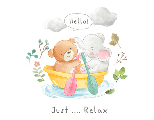 卡通动物图案手绘小象可爱小熊图案儿童印花素材划船的小熊